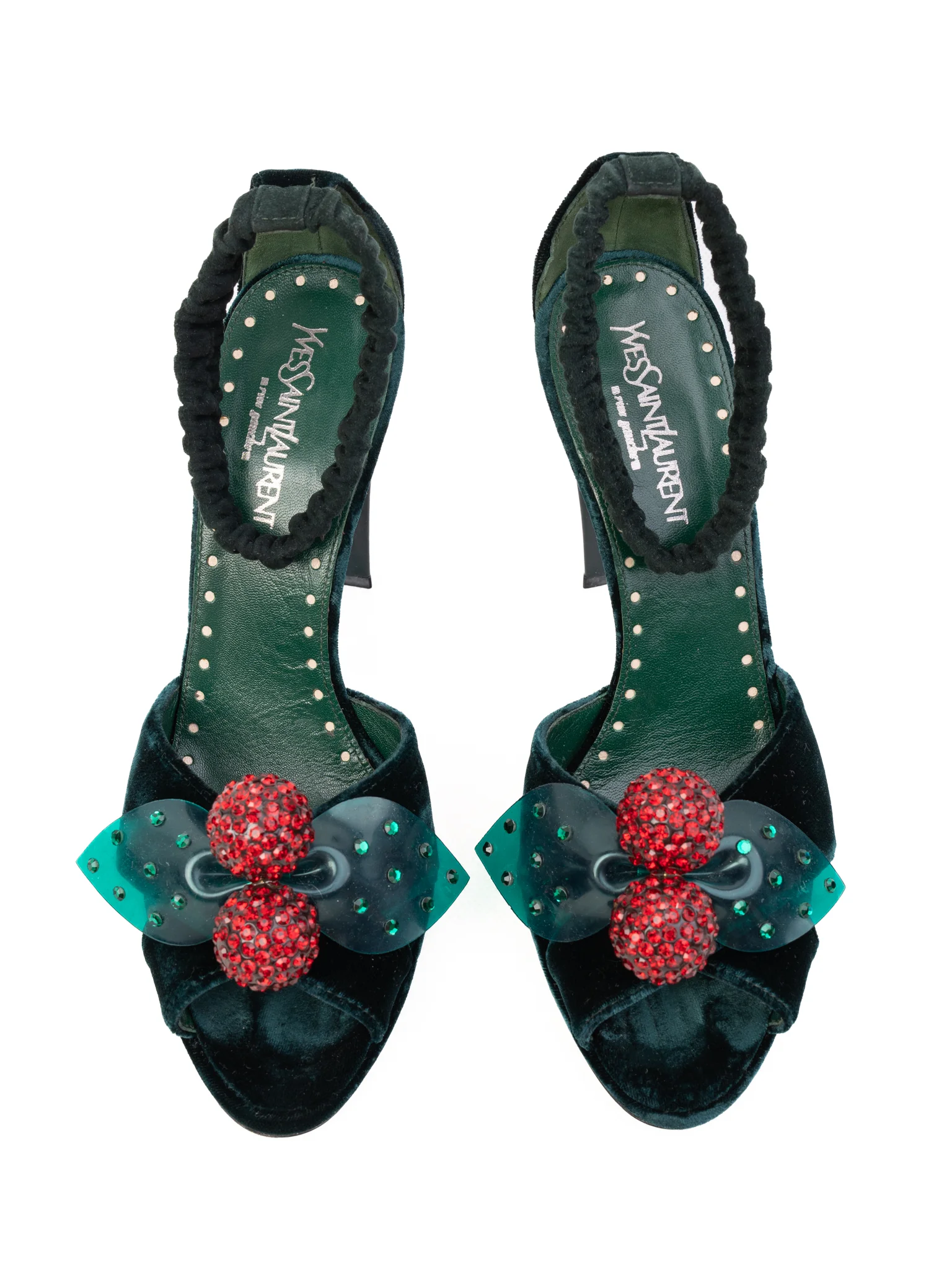 YSL Green Velvet High Heel Sandals — 2