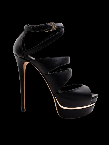 Lesilla Black Leather High Heel Sandals — 1