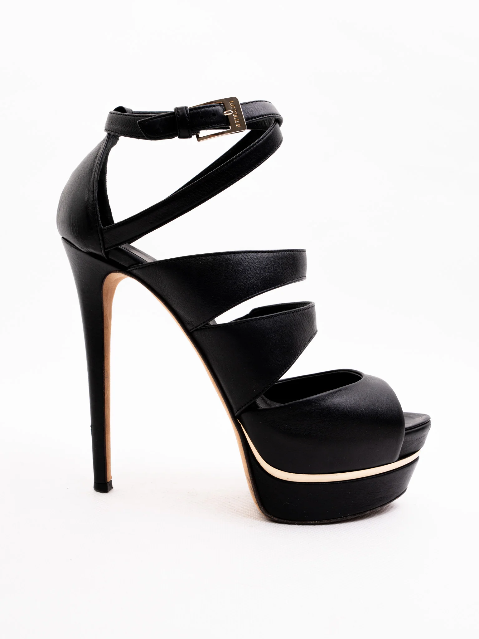 Lesilla Black Leather High Heel Sandals — 2