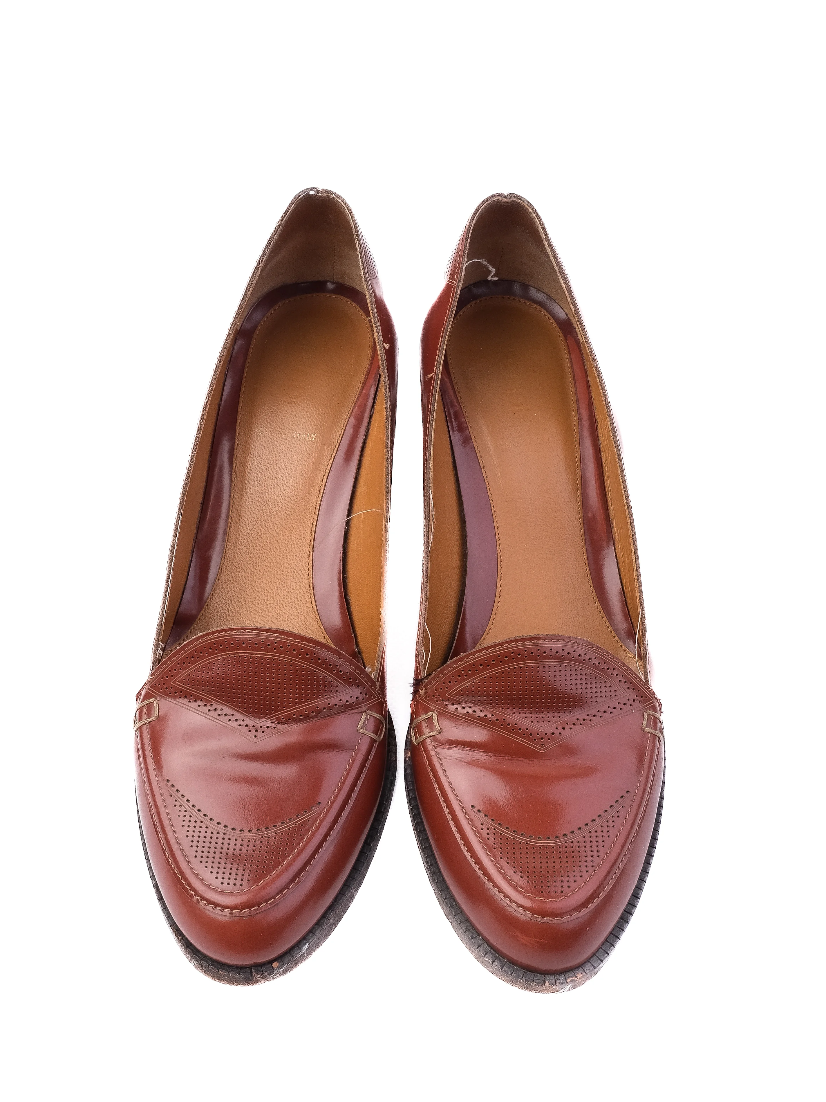 Fendi Orange Leather Mid Heel Pumps — 3