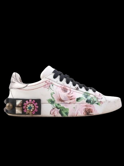 Dolce Gabbana White Leather Canvas Sneakers — 1