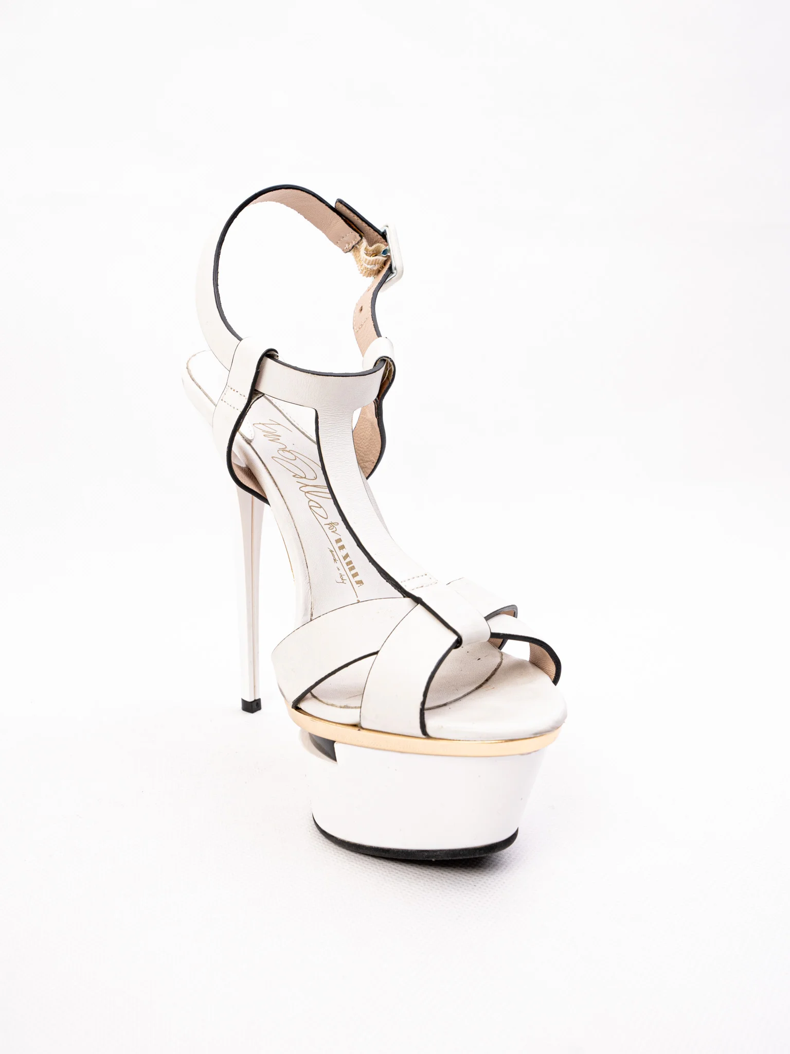 Lesilla White Leather High Heel Sandals — 3