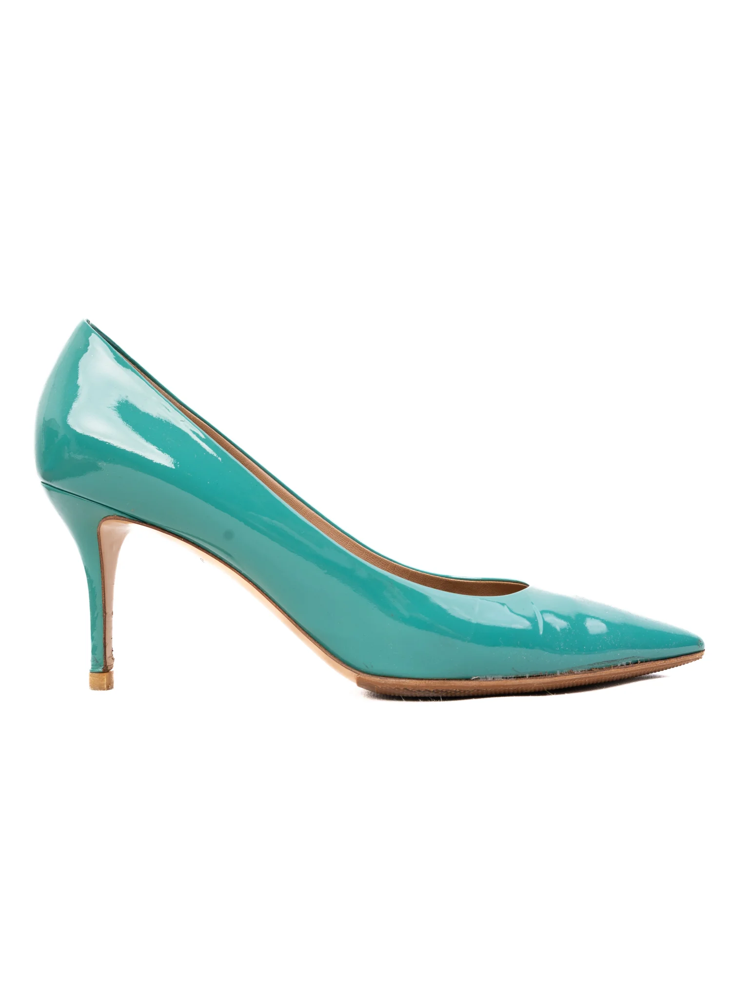 Salvatore Ferragamo Blue Lacquer Mid Heel Pumps — 2