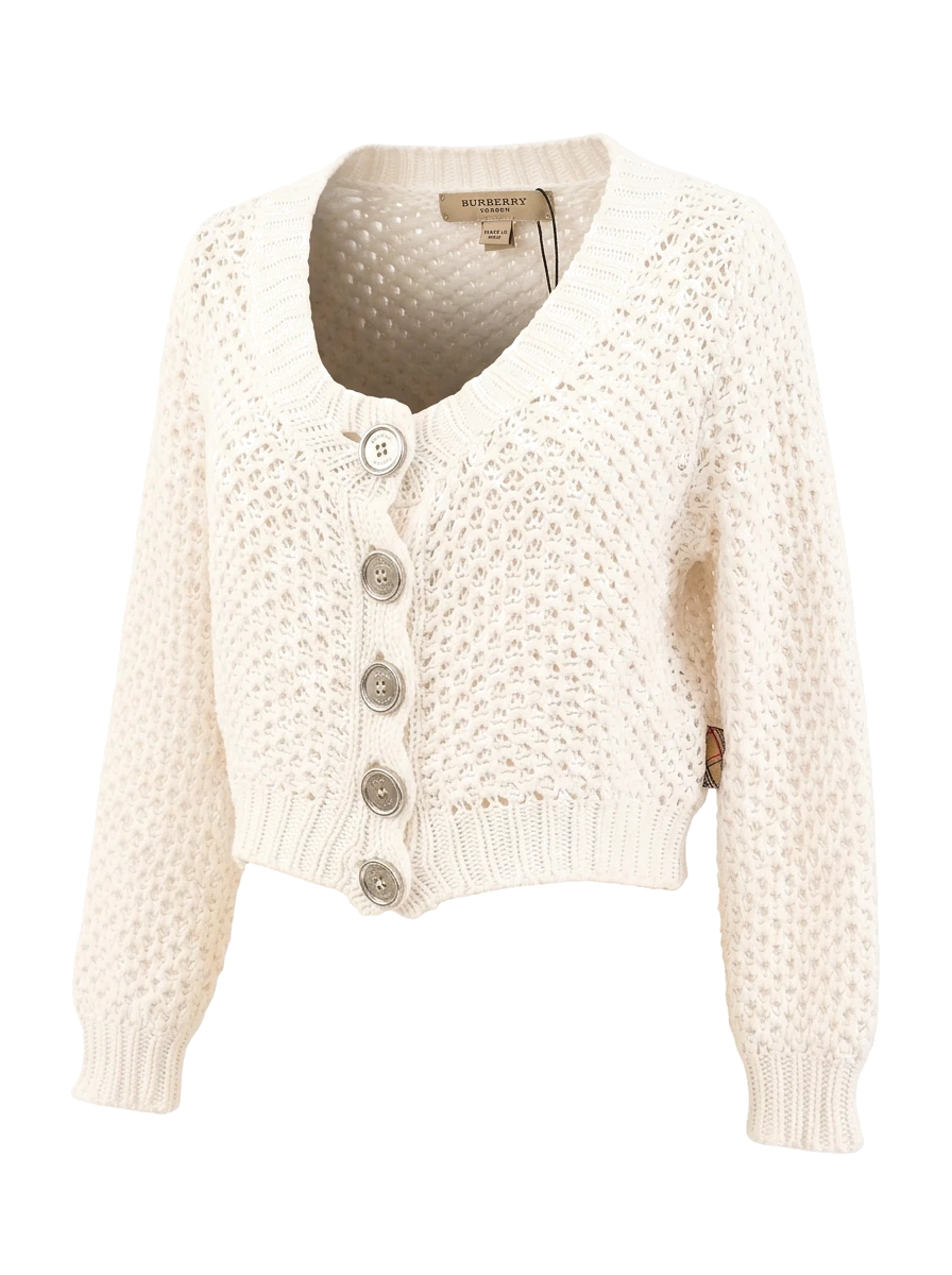 Burberry White Cotton Cardigan — 1