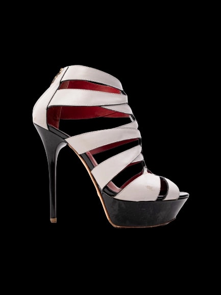 Greymer Gray Leather High Heel Sandals — 1