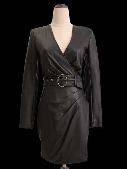 Guess Black Viscose Leather Dress