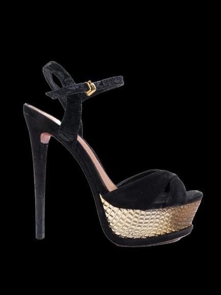 Schutz Black Leather High Heel Sandals