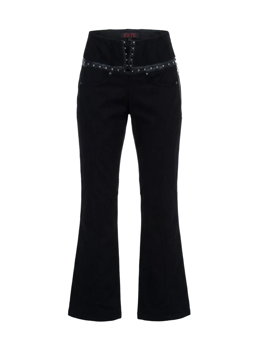 Exte Black Cotton Casual Trousers — 1