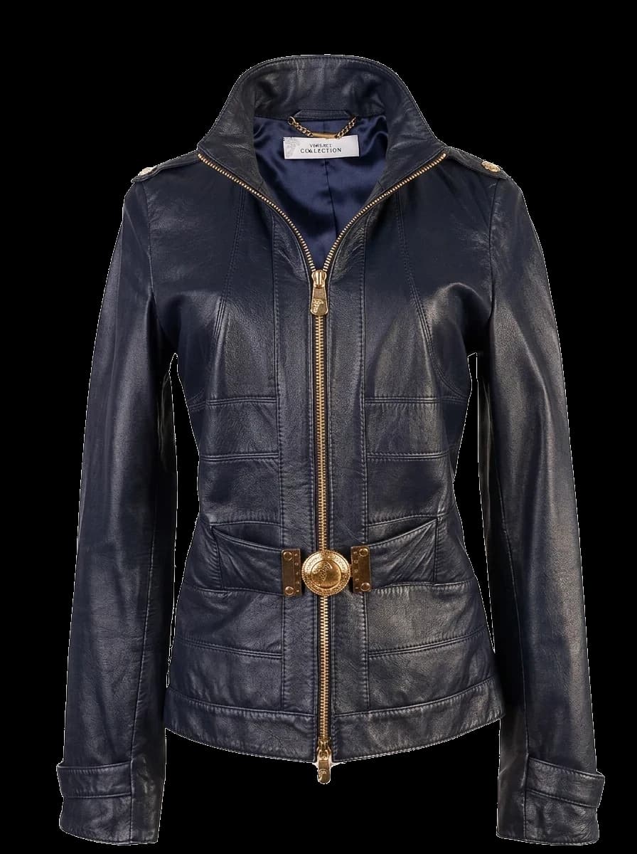 Versace Blue Leather Jacket — photo 1