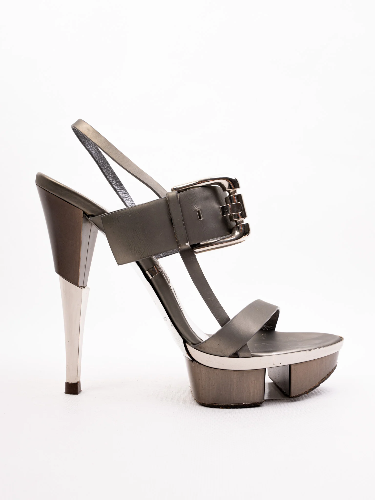 Gianmarco Lorenzi Gray Leather High Heel Sandals — 2