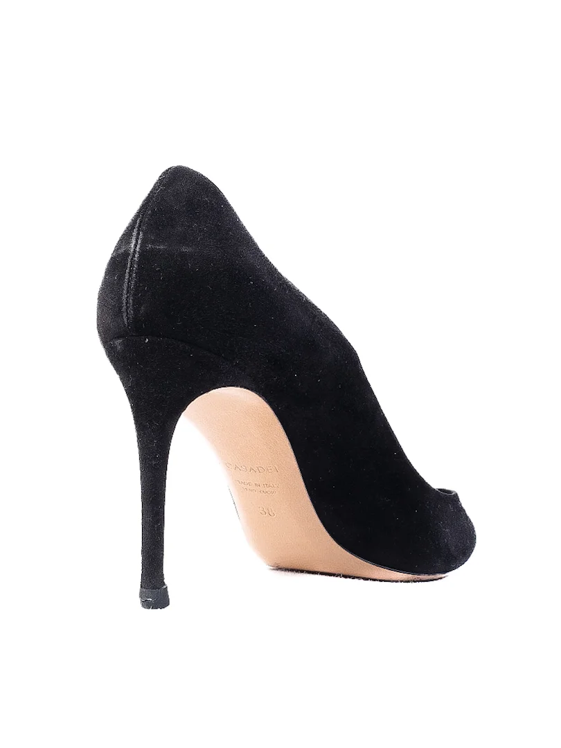 Casadei Black Leather Mid Heel Pumps — 2