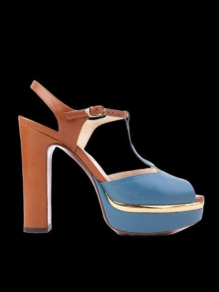 L'Autre Chose Blue Leather High Heel Sandals